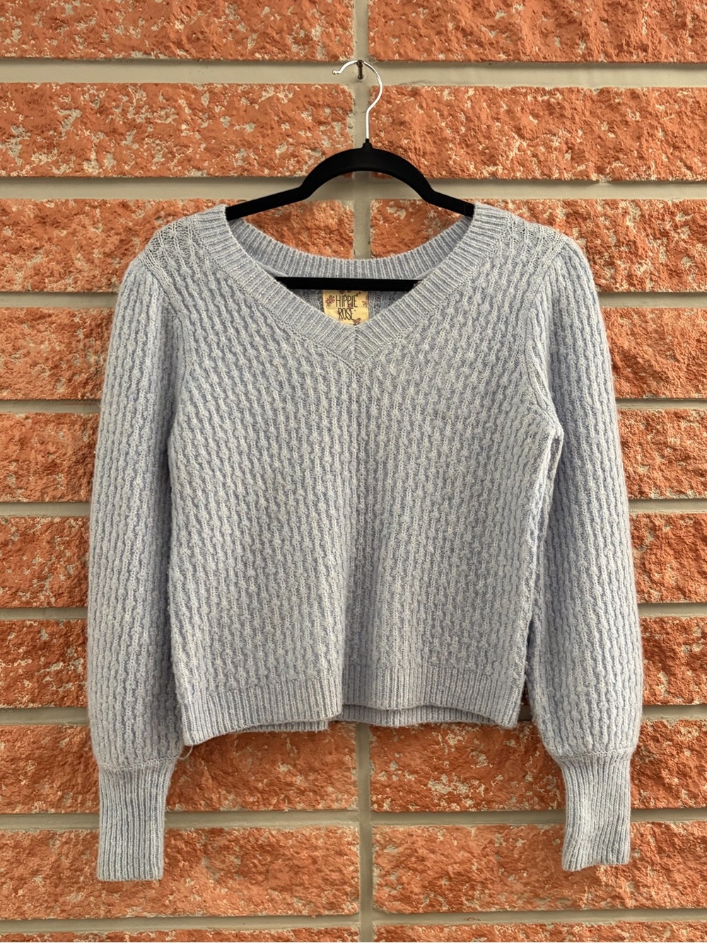 Hippie Rose Pale Blue Cable V-Neck Sweater